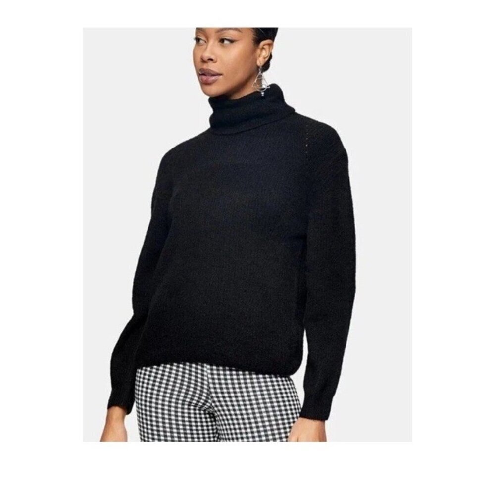 TOPSHOP Roll Crop Sweater Turtle Neck Black Size 0-2 NWT